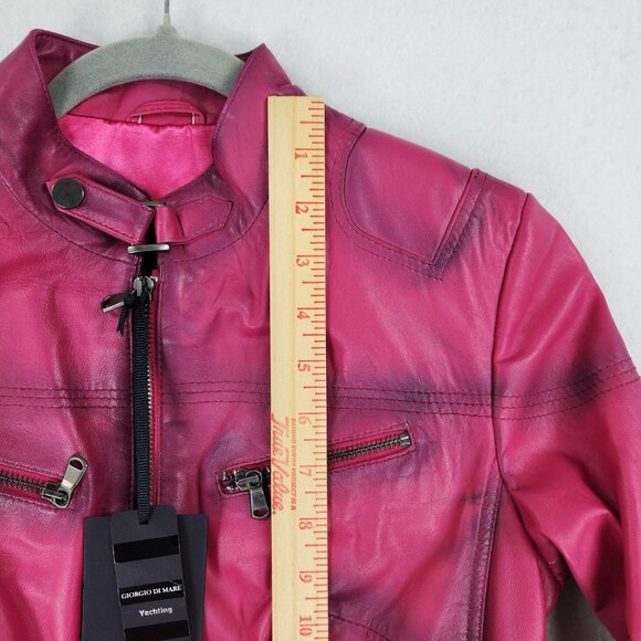 Giorgio Di Mare Jacket Womens Large Pink Fuchsia Leather Yachting Full Zip NEW - Picture 7 of 16
